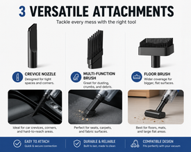 Portable Car & Home Vacuum Cleaner | Wireless & Powerful Suction | USB Rechargeable | Multi-Nozzle Cleaning Kit