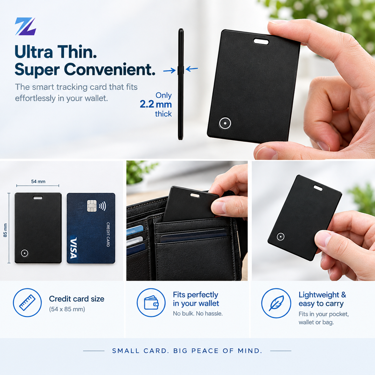 Smart Wallet Tracking Card – iOS Compatible, works with Find My App, 1 year battery life & Replaceable Battery