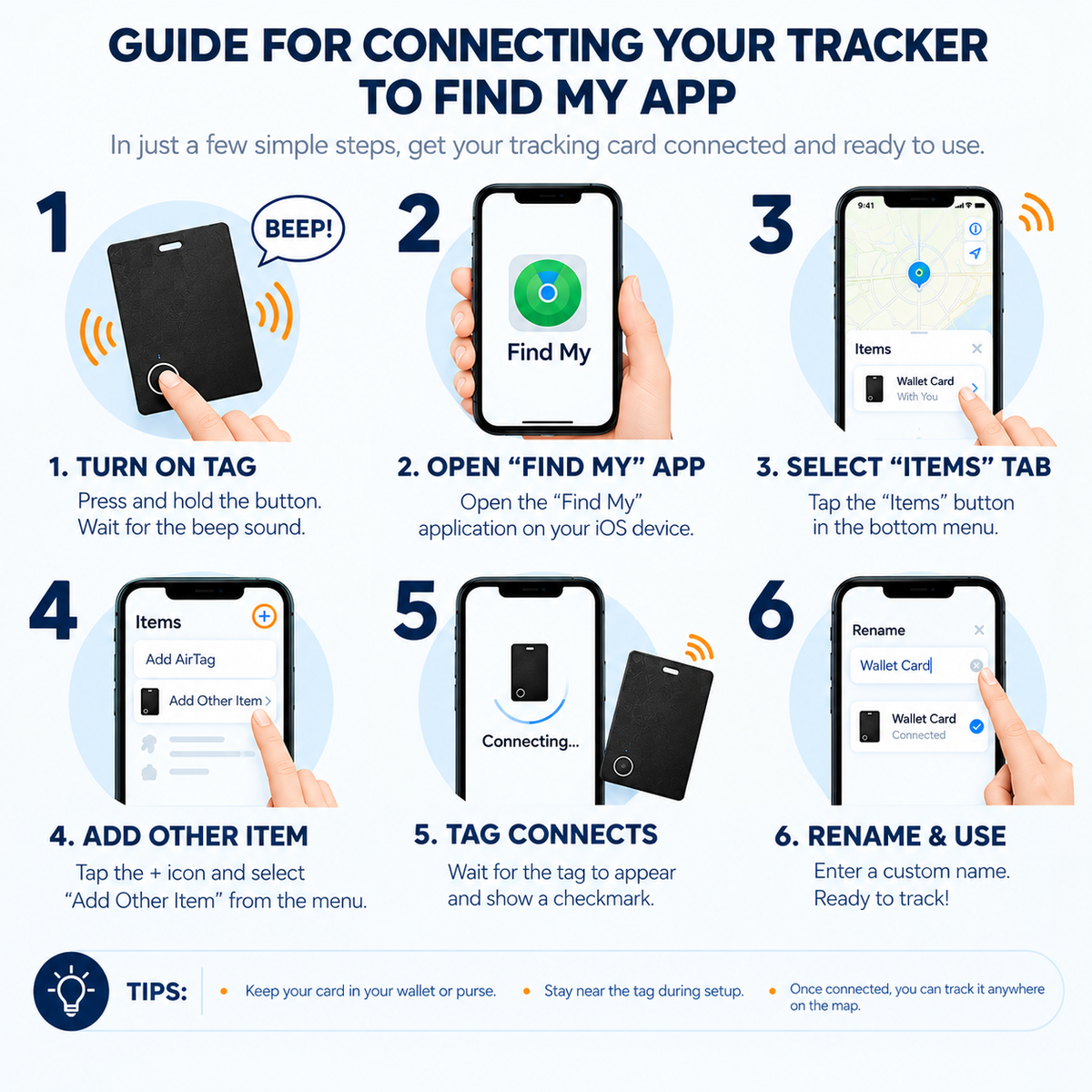 Smart Wallet Tracking Card – iOS Compatible, works with Find My App, 1 year battery life & Replaceable Battery