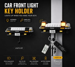 Car Front Light Key Holder with Automatic Pop-Up LED Headlights –  Wall Mount Key Rack