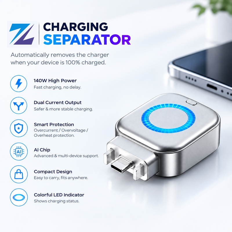 Smart Ai Charging Separator 140W – Automatic Charge Cut-Off & Battery Protection - Type C