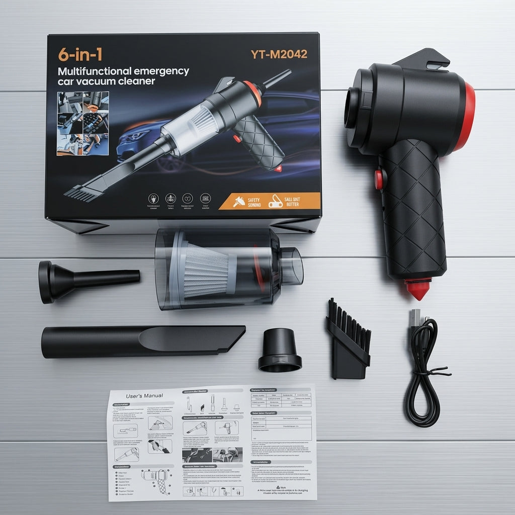 Portable Car & Home Vacuum Cleaner | Wireless & Powerful Suction | USB Rechargeable | Multi-Nozzle Cleaning Kit