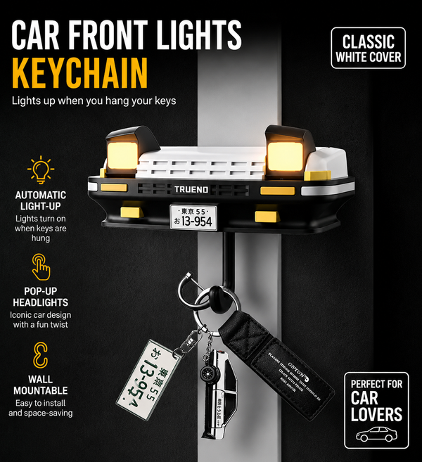 Car Front Light Key Holder with Automatic Pop-Up LED Headlights –  Wall Mount Key Rack