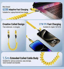 65W 4-in-1 Multi-Function Spring Cable | Fast Charging & Data Sync for Car & Travel