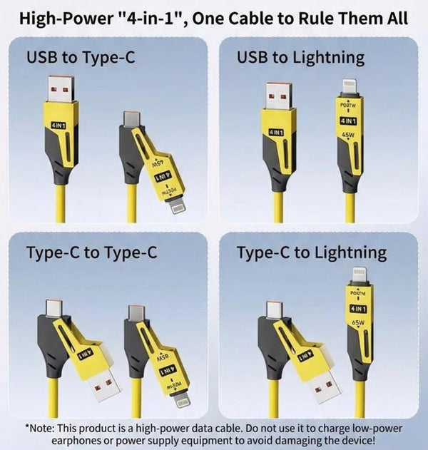 65W 4-in-1 Multi-Function Spring Cable | Fast Charging & Data Sync for Car & Travel