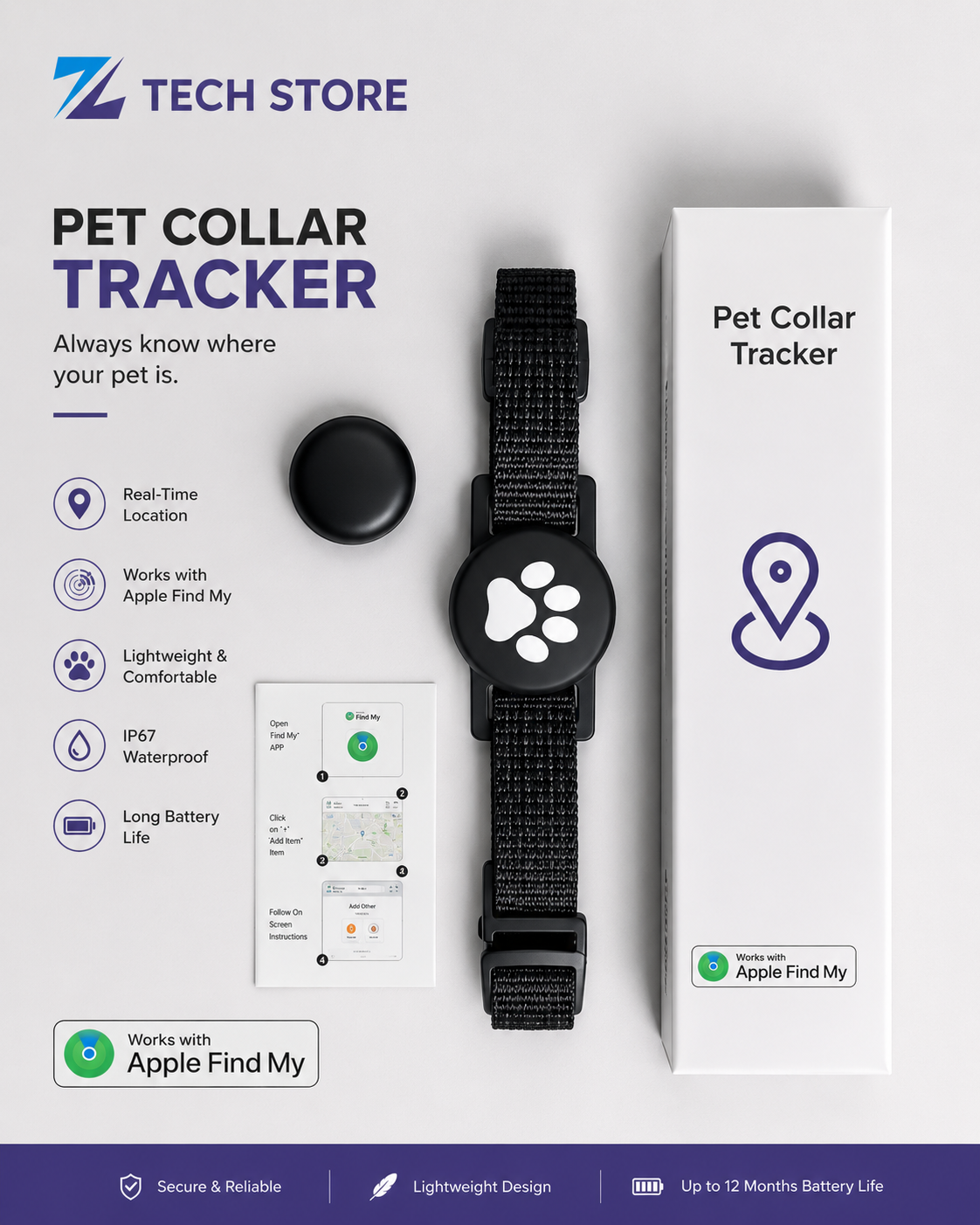 GPS Tracker with Pet Collar for Cats & Small Pets - Never lose your pet anymore